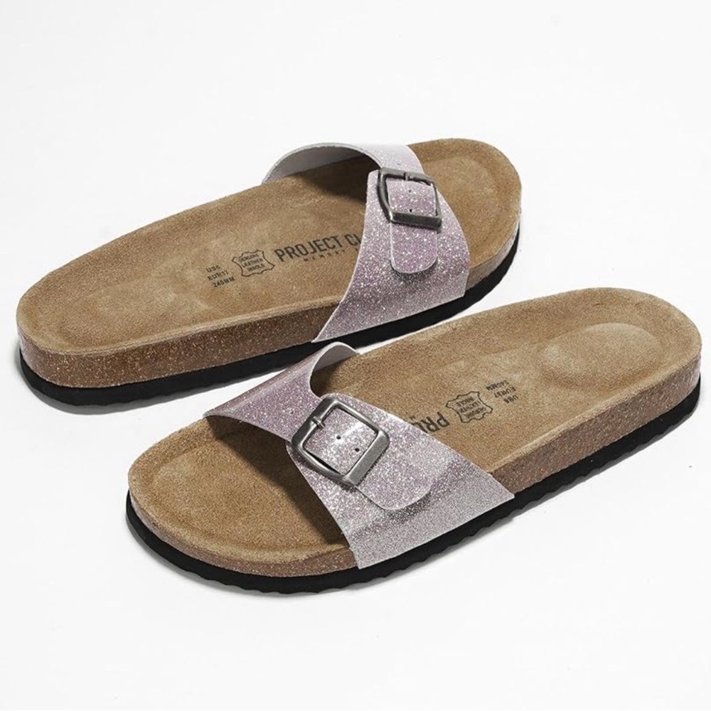 Project CORK Glitter Slide Sandals in Light Pink